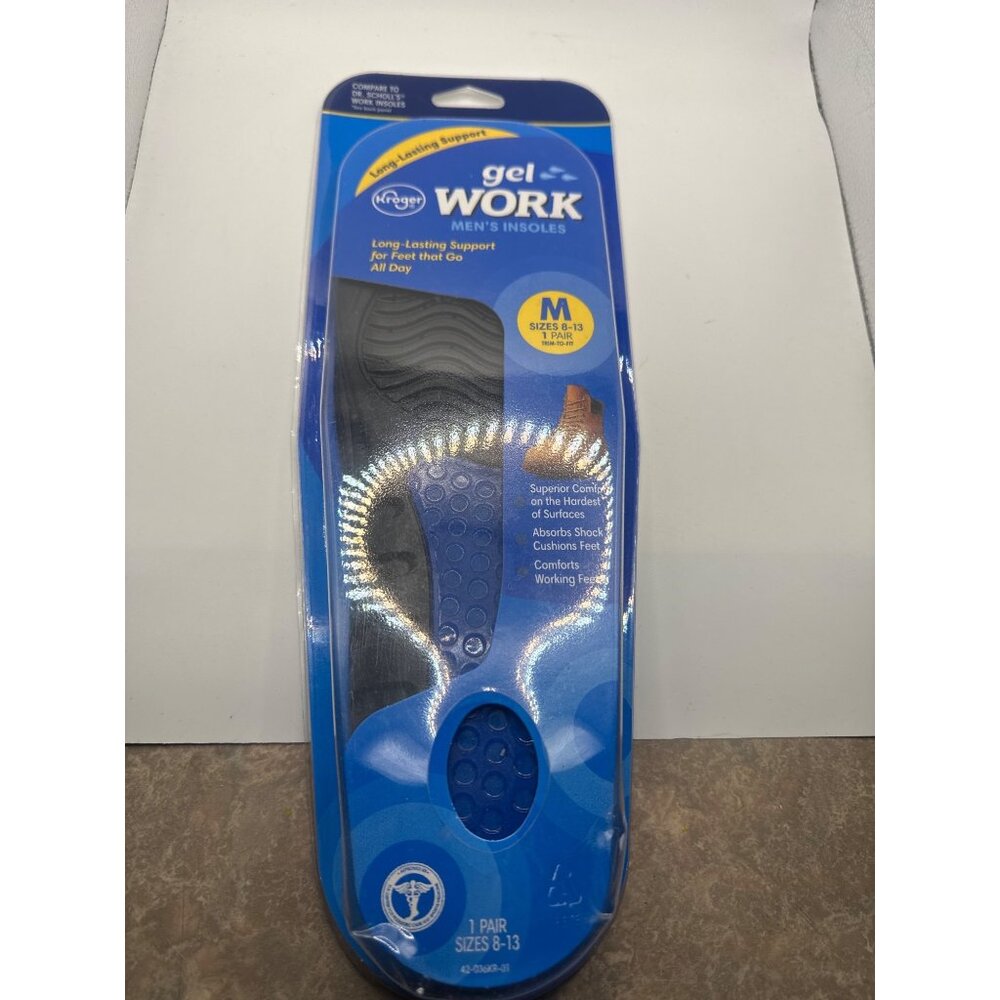 Kroger Gel Work Mens Insoles M Sizes 8-13 Shock Absorption & Moisture Control